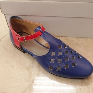 Bangi Jaffa Red and Blue Leather Flat
